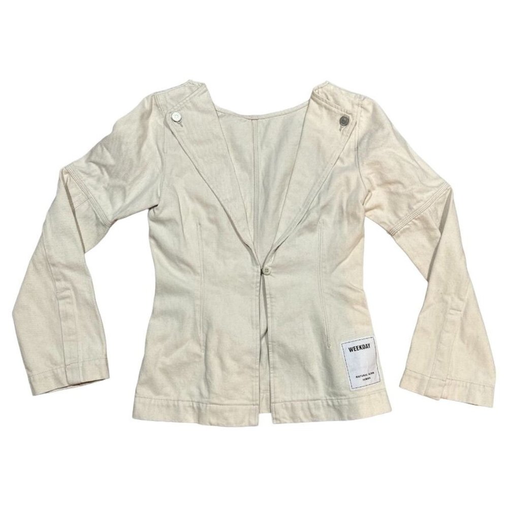 WEEKDAY Jean Blazer Jacket Cream Beige Denim Size Small Womens organic Cotton